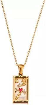 AYNN 18k Gold Plated 316L Stainless Steel Square Colorful Enamel Tarot Cards Pendant Necklace Jewelry Hypoallergenic