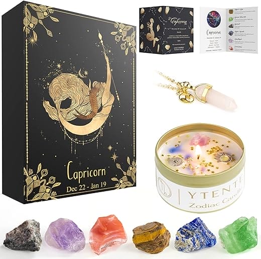 Crystals Healing Stone Gift Set, Soy Wax Zodiac Sign Scented Candles,Crystals Healing Stones Gift Set with Horoscope Crystal Necklace for Women Sister Daughter Birthday Valentine Gifts