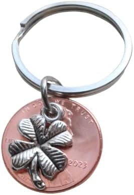 Employee Appreciation Gift, Clover Charm Layered Over 2023 Penny Keychain, Lucky to Work with You!