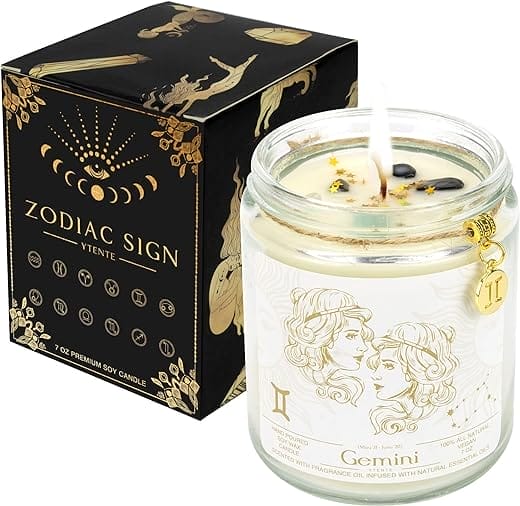 Gemini Candle Gift,Gemini Brithday Gifts for Women, Zodiac Crystals Candles,Astrology Gifts Scented Soy Candles, Gemimi Brithday Party Decor Gifts