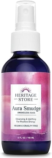 Heritage Store Aura Smudge Smokeless Sage with Juniper, Cleansing & Uplifting Sage Smudge Spray for Positive Energy, Clean, Simple Alternative to Smudge Sticks & Burning Sage, Paraben Free, Vegan, 4oz