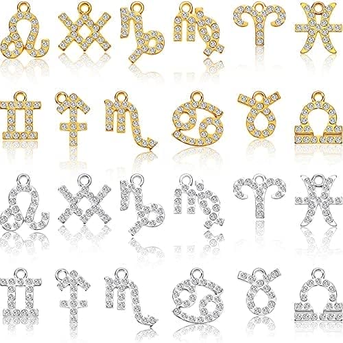 Hicarer 24 Pieces Zodiac Charms Sign for DIY Jewelry Making Rhinestone Zodiac Theme Pendant Alloy Twelve Charms for Bracelets Necklaces Earrings Crafts Clothes Sewing Bag Decors Supplies