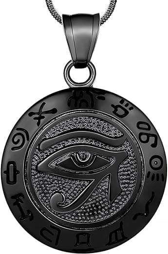 Hipunk Eye of Horus Necklace 316L Stainless Steel Egyptian Ancient Wedjat Eye of Ra Horus Symbol of Protection Mens' Amulet Protective Coptic Jewelry SP0009