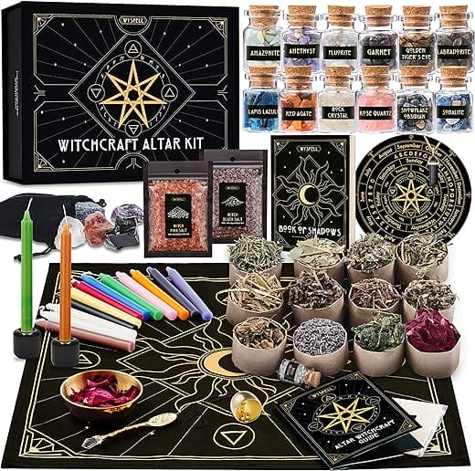 Large Witchcraft Kit 65 PCS - Witch Altar Starter Spell Set - Wiccan Supplies and Tools for Beginners, Unscented